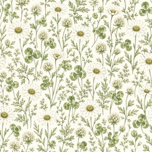 Wild Daisy Clover Fabric by the Yard - 60 Inch Wide Botanical Material for Quilts & Table Linens - Soft Cottagecore Floral