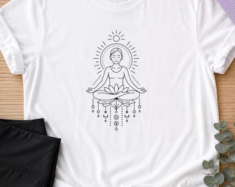 Minimalist Yoga Shirt Graphic Tee, Boho Meditation T-Shirt, Peaceful Lotus Yogi Tee, Spiritual Mindfulness Shirt, Yoga Lover Gift.