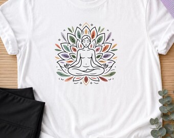 Minimalist Yoga Shirt Graphic, Cute Lotus Meditation Tee, Boho Mindfulness T-Shirt, Colorful Yogi Gift, Spiritual Wellness Shirt.