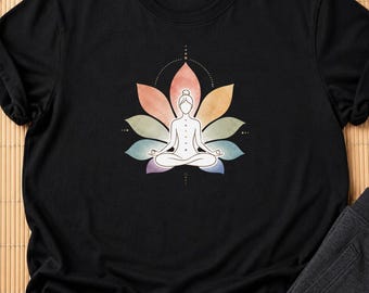 Minimalist Yoga Shirt Graphic, Lotus Meditation Tee, Spiritual Boho Yogi T-Shirt, Peaceful Mindfulness Shirt, Wellness Gift.