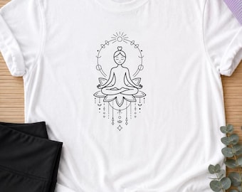 Minimalist Yoga Shirt Graphic Tee, Boho Meditation T-Shirt, Peaceful Lotus Yogi Tee, Spiritual Mindfulness Shirt, Yoga Lover Gift.