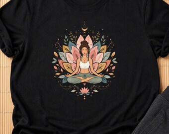 Minimalist Yoga Shirt Graphic, Cute Lotus Meditation Tee, Boho Mindfulness T-Shirt, Colorful Yogi Gift, Spiritual Wellness Shirt.