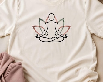 Minimalist Yoga Shirt Graphic, Lotus Meditation Tee, Spiritual Boho Yogi T-Shirt, Peaceful Mindfulness Shirt, Wellness Gift