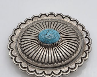 Vintage Native American R.Jim Sterling Silver 925 Turquest Belt Buckle