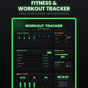 Interactive Fitness Workout Tracker | Weekly Schedule, PR Log (Digital Download)