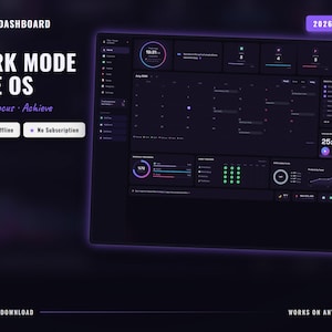 May include: A dark mode digital dashboard interface titled Nova Dashboard Life OS 2026-2027. The layout features a calendar, task lists, progress trackers, and a timer. Text includes Plan, Focus, Achieve, Works Offline, No Subscription, and Instant Download.
