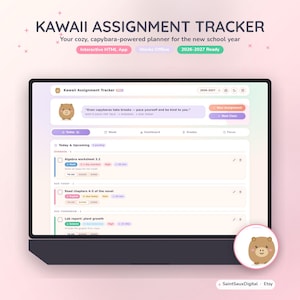 Kawaii Assignment Tracker, Interactive Study Planner, Grade Calculator (Digital Download)