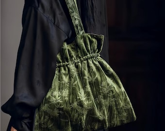 Velvet Drawstring Tote Bag – Large Capacity Work Shoulder Bag with Tassel Detail