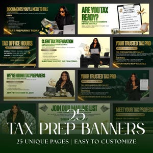 Green Tax Prep Banners Template, 25 Tax Season Web Banners, Tax Preparer Cover, Accountant Marketing, Instant Download