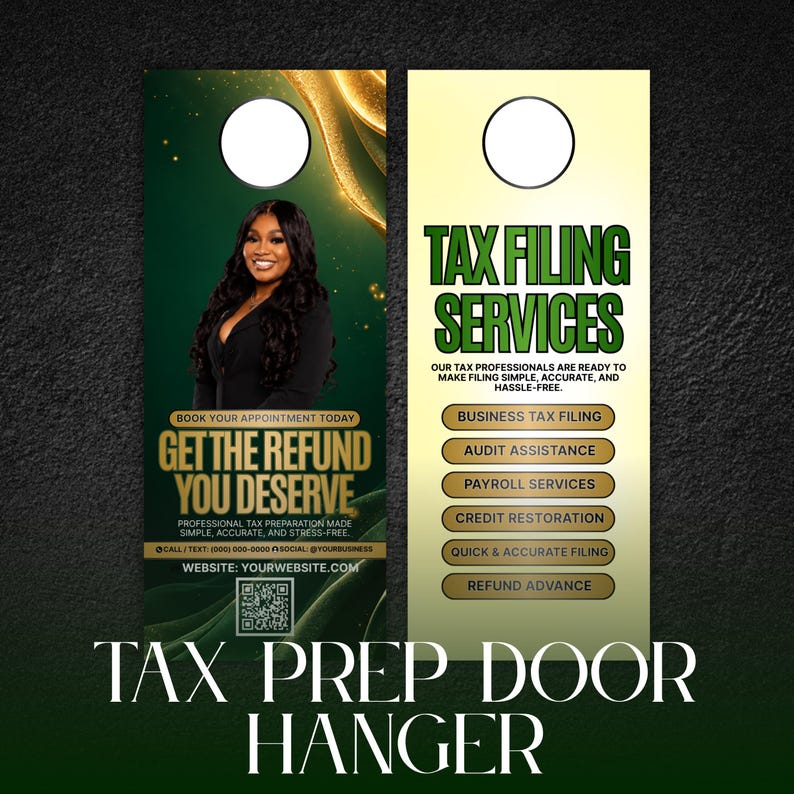 Green Tax Prep Door Hanger Template, Tax Preparer Marketing, Tax Filing ...
