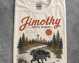 Jimothy Raccoon Shirt, Seattle Wildlife Graphic Tee, Funny Raccoon T-Shirt, Pacific Northwest Nature Shirt, Vintage Animal Lover Gift