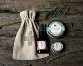 Outdoors Survival Kit . Muscle Relief Lotion Bar, Bug Oil, Skin Salve. rustic camping cabin