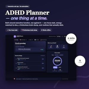 Agenda per ADHD, timer per la concentrazione, strumento per scaricare idee, routine (download digitale)