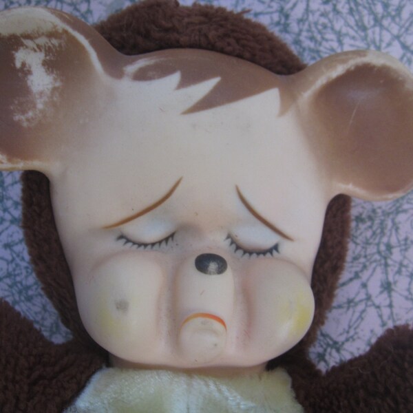 knickerbocker, sad, crying, baby, bear. Rubber faced doll,