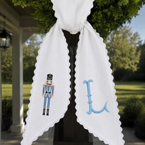 Personalized Nutcracker Christmas Wreath Sash, Embroidered Monogram Door Bow, Custom Front Door Decor, Holiday Porch Decoration