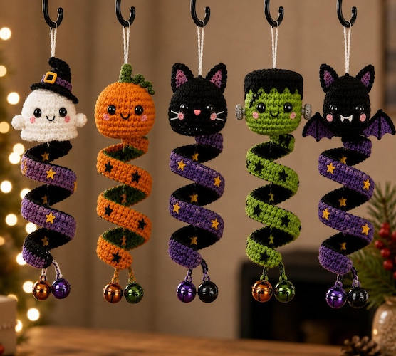 Halloween Wind Spinner Crochet Pattern PDF Bundle — Ghost, Pumpkin, Cat & More