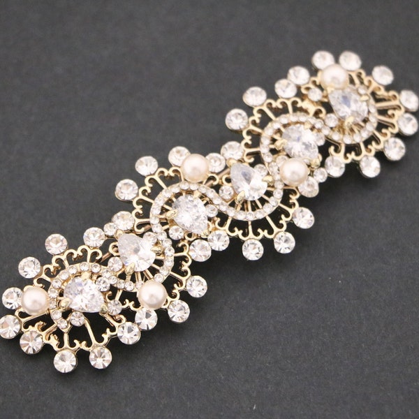 Wedding dress brooch Gold Pearl brooch Rhinestone Brooch pin Bridal dress brooch Belt brooch Sashes brooch Wedding cake brooch Prom dress