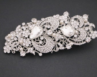 Large Silver Crystal Brooch,Brooches Wedding Decor,Bridal Brooch,Dress Sash Rhinestone Brooch,Cake Brooch,Extra Large Brooch,Prom dress belt