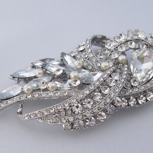 Silver Wedding brooch pin Crystal and pearl brooch pin Rhinestone brooch pin Crystal broch pin Wedding dress brooch pin Bridal dress brooch image 5