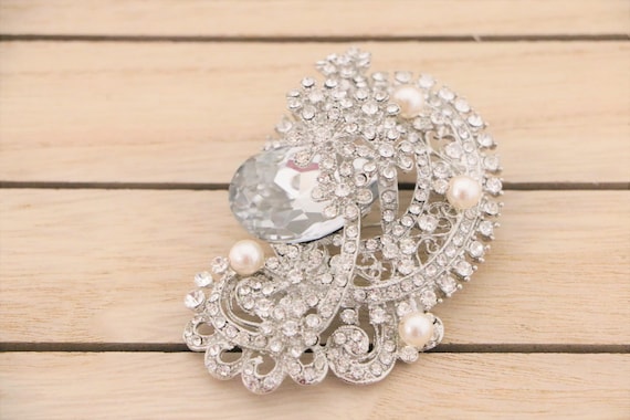 Wedding Jewelry Brooch Wedding Broach With Pearls Brooches for Women  Wedding Hair Brooch Pearl Silver Brooch Pearl and Rhinestone Brooch Pin 