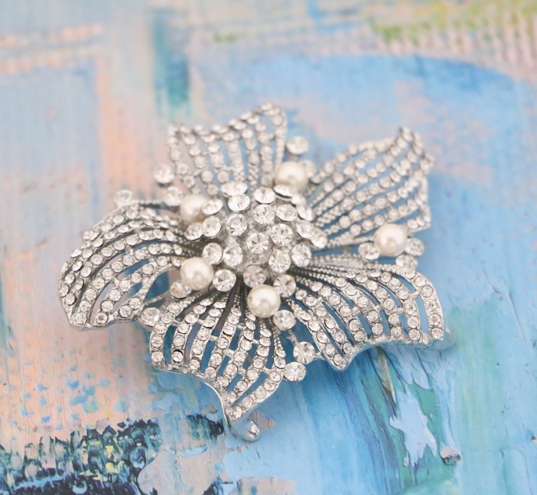 Wedding Brooch Pin Silver Pearl Brooch Pin Rhinestone Brooch Pin ...