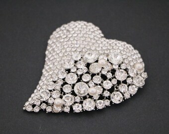 Large Wedding brooch pin Crystal and Pearl brooch pin Side bridal brooch pin Silver Wedding dress brooch pin Bridal dress brooch pin Crystal
