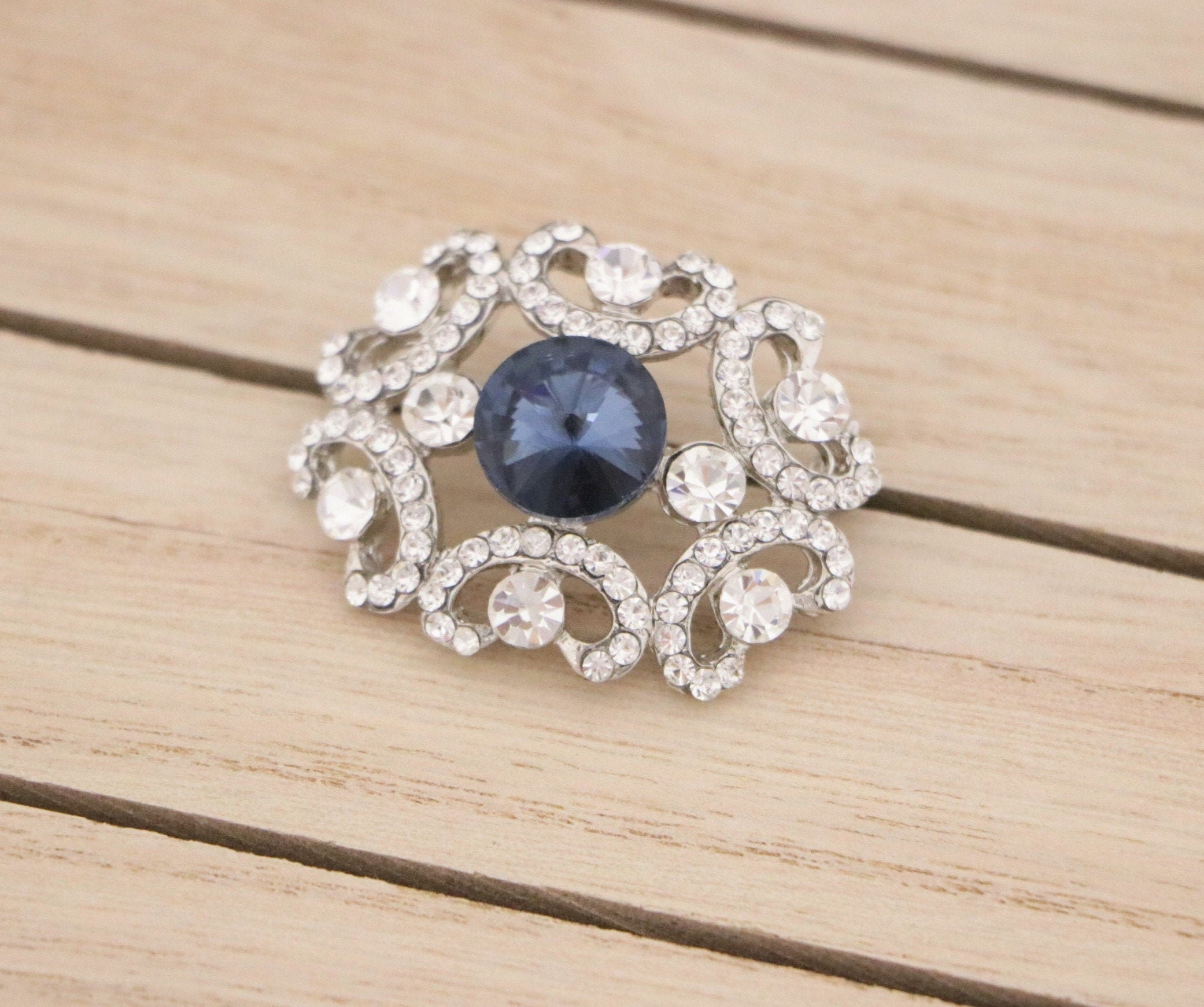 Bridal brooch pin Navy blue rhinestone brooch pin wedding Etsy