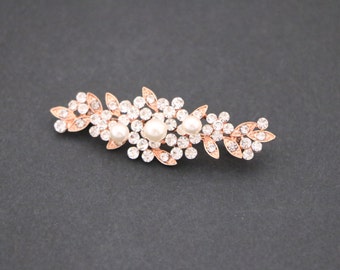 Small Bridal brooch pin Rose gold Wedding brooch pin Bridesmaid dress brooch pin Pearl brooch pin Flower girl dress brooch pin Side brooch