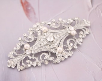 bridal brooch pin Silver Pearl brooch Large Cake brooch Crystal brooch pin Rhinestone brooch dress jewelry Wedding brooch pin Vintage style