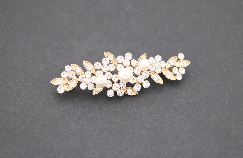 Gold Bridal dress brooch pin Small Wedding brooch pin Bridesmaid dress belt brooch Bridal Pearl brooch pin Flower girl dress sash brooch pin image 10