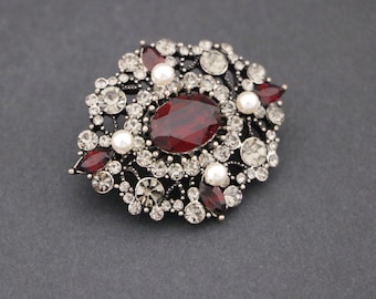 pearl and crystal brooch bridal brooch pin Red Wedding brooch pin Navy blue Rhinestone brooch pin Wedding dress brooch wedding belt brooch