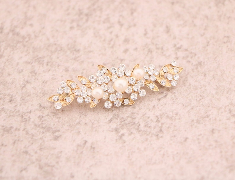 Gold Bridal dress brooch pin Small Wedding brooch pin Bridesmaid dress belt brooch Bridal Pearl brooch pin Flower girl dress sash brooch pin image 8