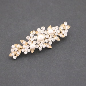 Gold Bridal dress brooch pin Small Wedding brooch pin Bridesmaid dress belt brooch Bridal Pearl brooch pin Flower girl dress sash brooch pin image 2