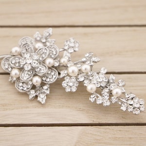 Large Wedding brooch rhinestone brooch pin pearl brooch vintage style wedding belt brooch Bridal dress brooch pearl and crystal brooch Boho
