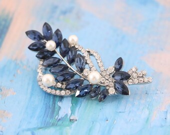 Navy blue Wedding brooch Pearl and Crystal brooch pin Wedding dress brooch pins Bridal hair brooch Wedding hair comb Blue brooch pins Bridal