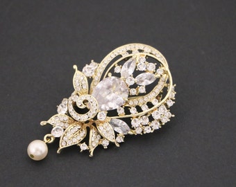 Gold Wedding Brooch pins Pearl and Crystal brooch pin Rhinestone hair pins Bridal dress brooch Wedding cake brooch Silver Bridal brooch pins