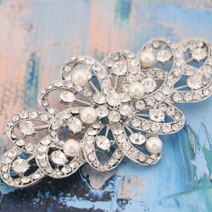 Bridal pearl brooch pins Silver Wedding brooch pins Rhinestone brooch pins Large Bridal brooch pins Wedding dress belts brooch Bridal brooch