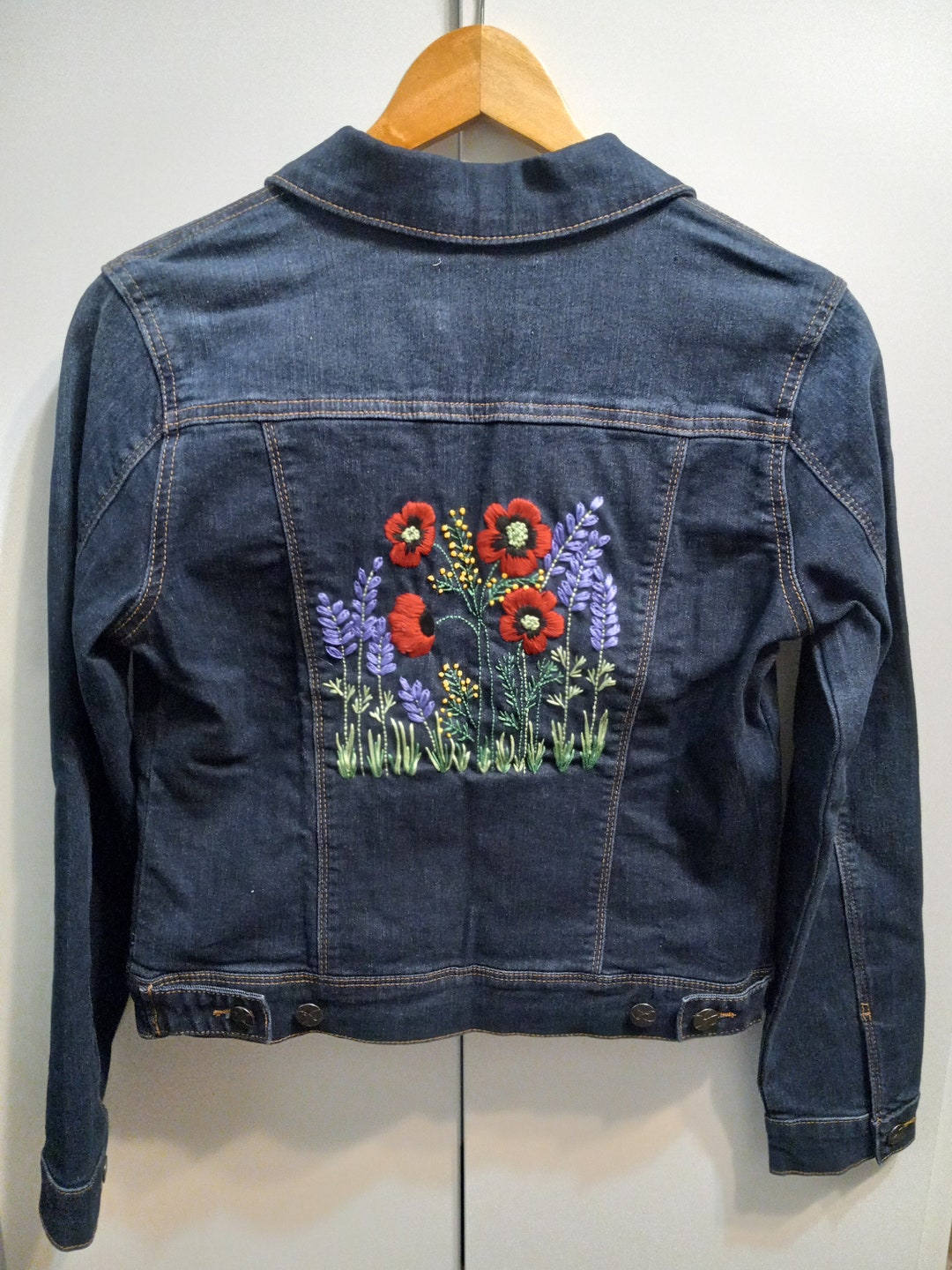 Hand Embroidered Denim Jacket Hand Embroidered Jacket Etsy