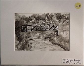 Bridge over Duncan Creek - original wash drawing by Julie Miscera C2017  Chippewa Falls, Wisconsin