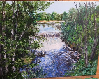 Glen Loch Dam - Original Painting by Julie Miscera 9"x12 - Acrylic on canvas  Chippewa Falls, Wisconsin