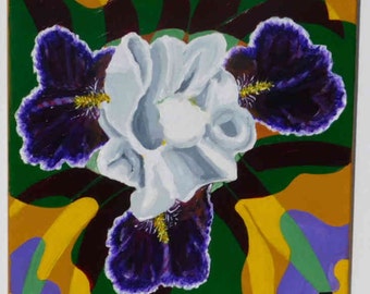 Purple Iris -  original painting by Julie Miscera 16"x20" acrylic on stretched canvas