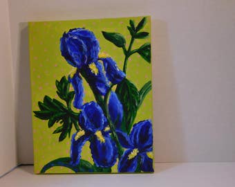 Original "Blue Iris" painting - Acrylic on canvas by Julie Miscera  2016  8"x10"