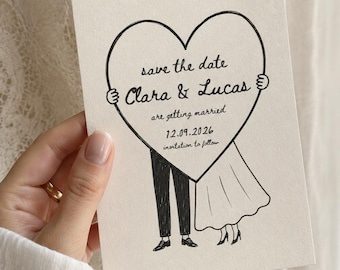 Modello di invito "Save the Date" minimalista / Invito di matrimonio "Save the Date" modificabile su Canva / Annuncio di matrimonio moderno a forma di cuore / Invito digitale stampabile