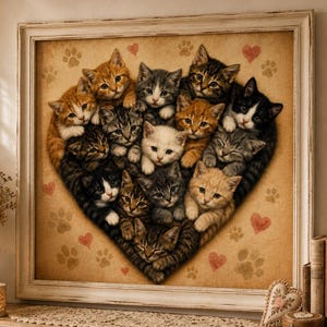 Kreuzstichmuster / Vintage Welpen und Katzen / Digitaler Download / Vollflächig