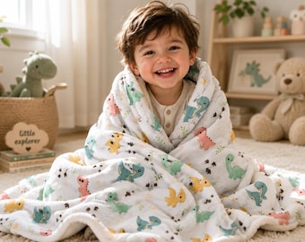 Dinosaur Baby Blanket Toddler Throw Nursery Bedding Dino Blanket Gift Birthday Present Newborn Infant Boy Girl Bedroom