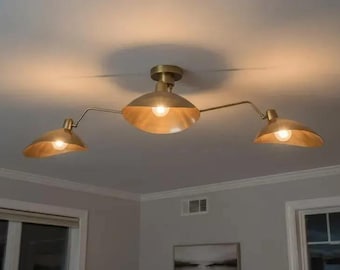 Modern 3-Light Mid-Century Brass & Black Chandelier | Minimalist Nordic Ceiling Pendant Light Fixture