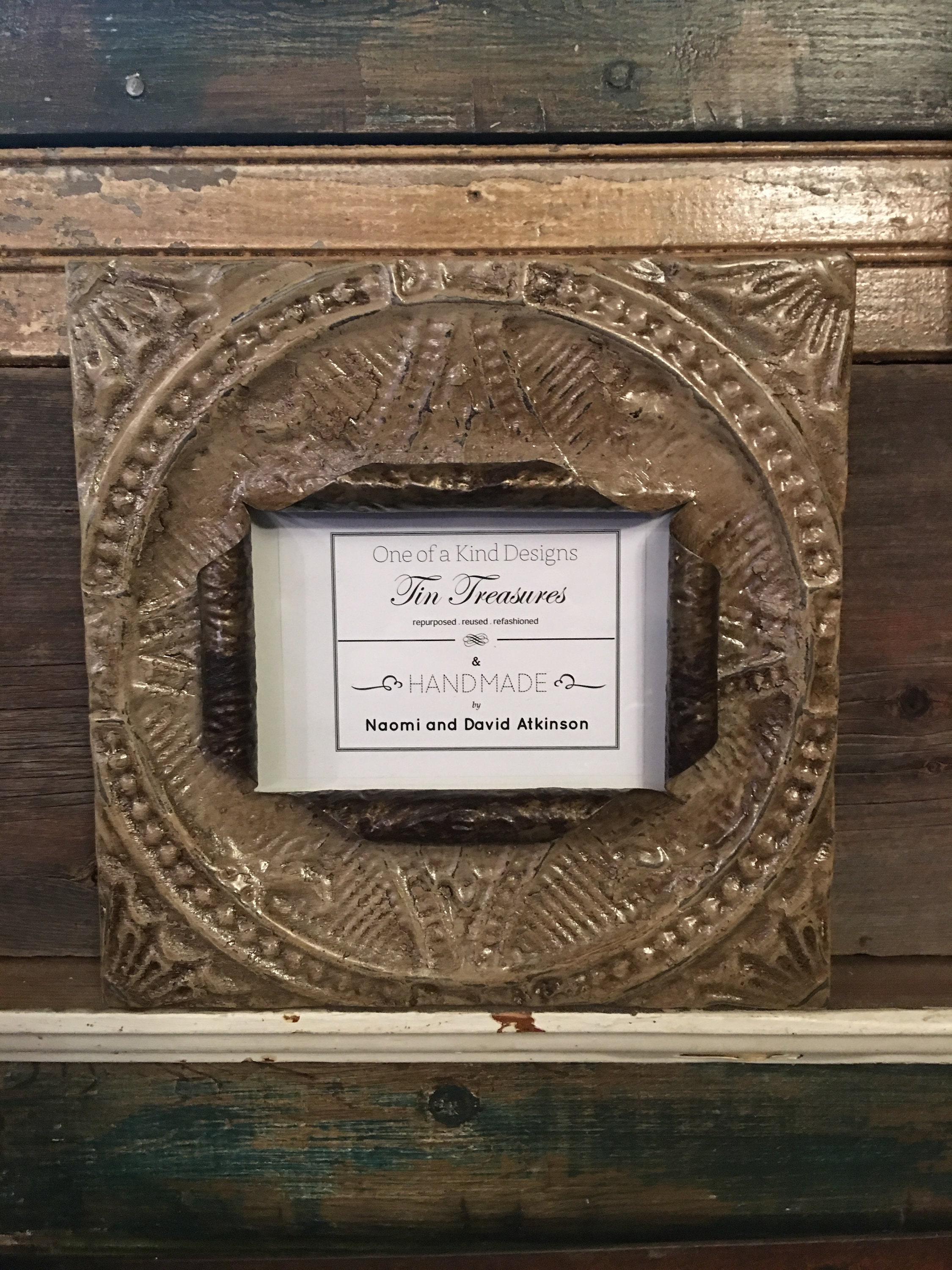5 X 7 Distressed Cream Brown Colored Antique Tin Ceiling Tile Picture Frame