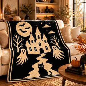 Haunted Castle Overlay Mosaic Crochet Blanket Pattern | Halloween Throw Blanket PDF | Gothic Home Decor | Spooky Crochet Pattern Chart