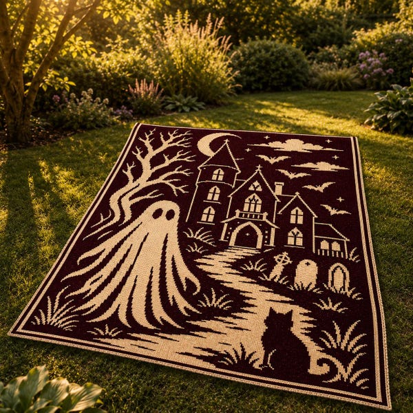 Häkelmuster „Spukhaus-Mosaik“ (PDF), gotische Halloween-Decke, gruselige Spukhaus-Grafik, schriftliche Anleitung