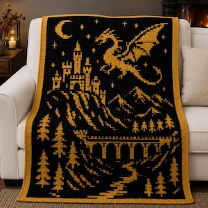 Dragon Mosaic Crochet Blanket Pattern, Fantasy Overlay Mosaic Crochet Pattern PDF, Dragonscape Crochet Chart, Instant Digital Download
